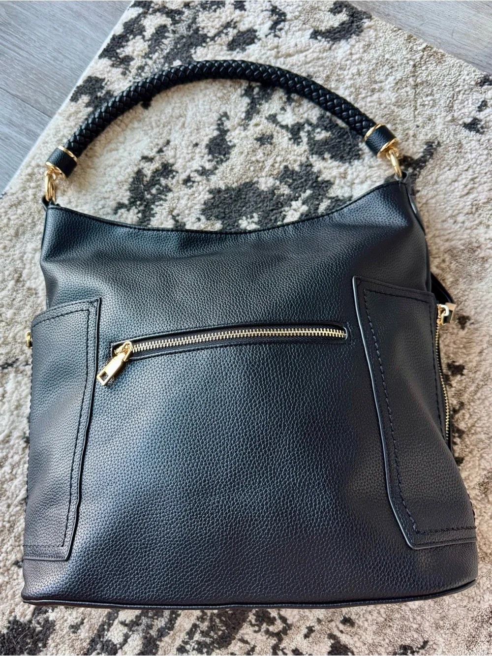 Black Braided Handle Hobo Bag